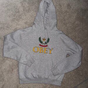 Obey “Chaos & Dissent” Crest Logo Hoodie | Heather Gray | Size L